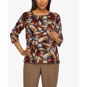 Petite Size Classics Shimmer Stained Glass Print Knit Top